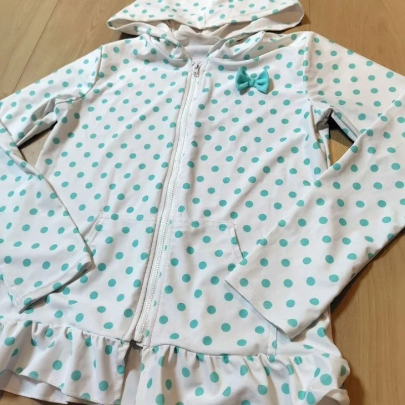 Japanese subculture Harajuku retro polka dot bow long sleeved women's zipper hooded sweatshirt American spicy girl trendy top