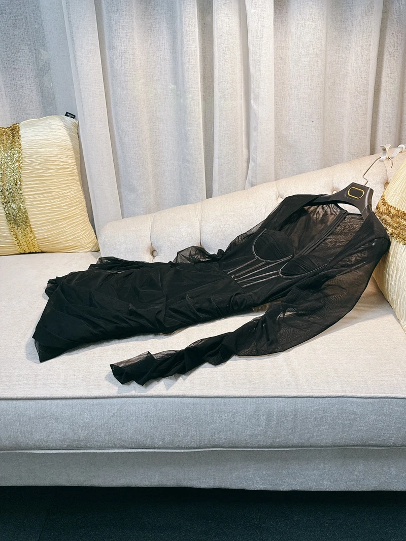 

Ele Sexy Bla Lace Wrap Fibone Waist Pleated Bodycon Dr Long Sve U Ne Zipper Closure Polyester Fiber Dr