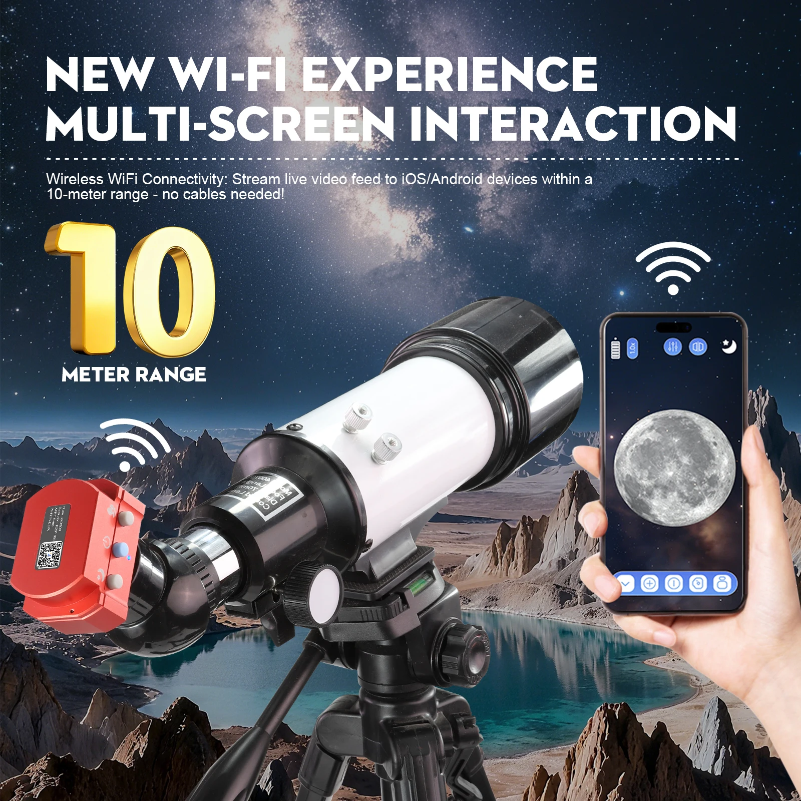 Datyson 2MP WiFi Electronic Camera – All-Metal Telescope & Microscope Adapter with Mobile App Support, 0.965" & 1.25" Adapters