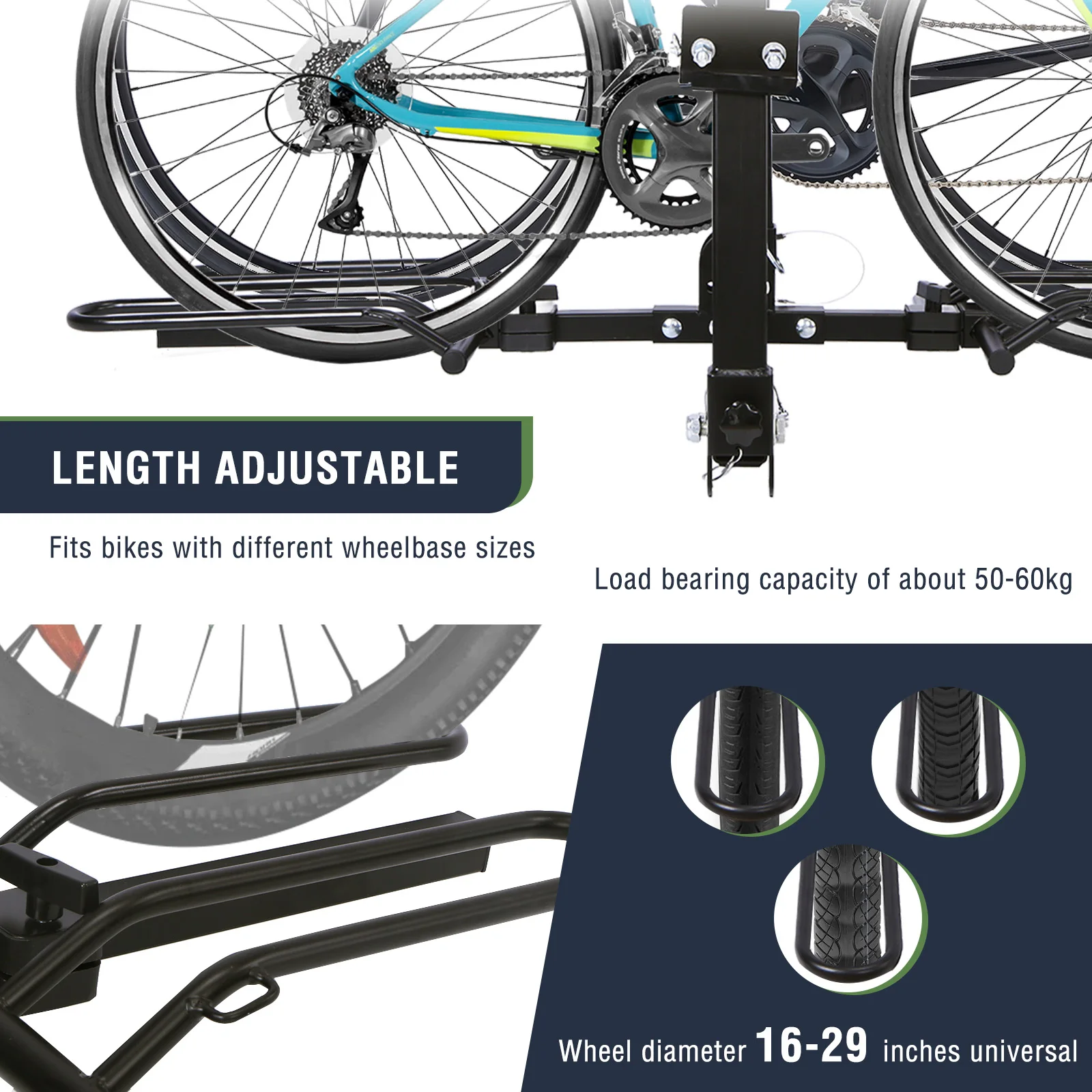 

2 Bikes Bicycle Carrier Rack Anti Wobble Tilting Hitch Mount Bike Rack Rust Proof Bike Luggage Rack for Cars Trucks SUVs Minivan