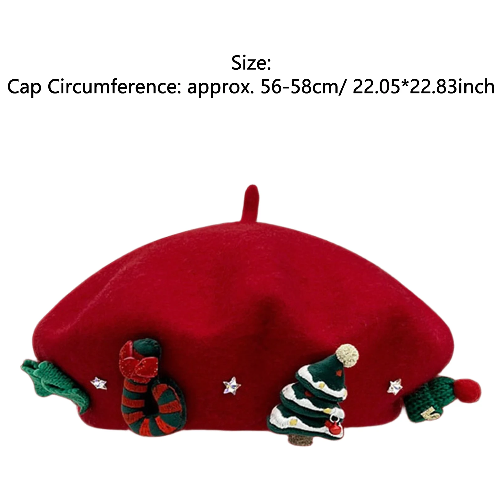 Gorro de boina de lana navideña, gorro de boina francesa, gorro con lazo de Papá Noel para árbol de Navidad, accesorios de disfraz para fiesta de vacaciones