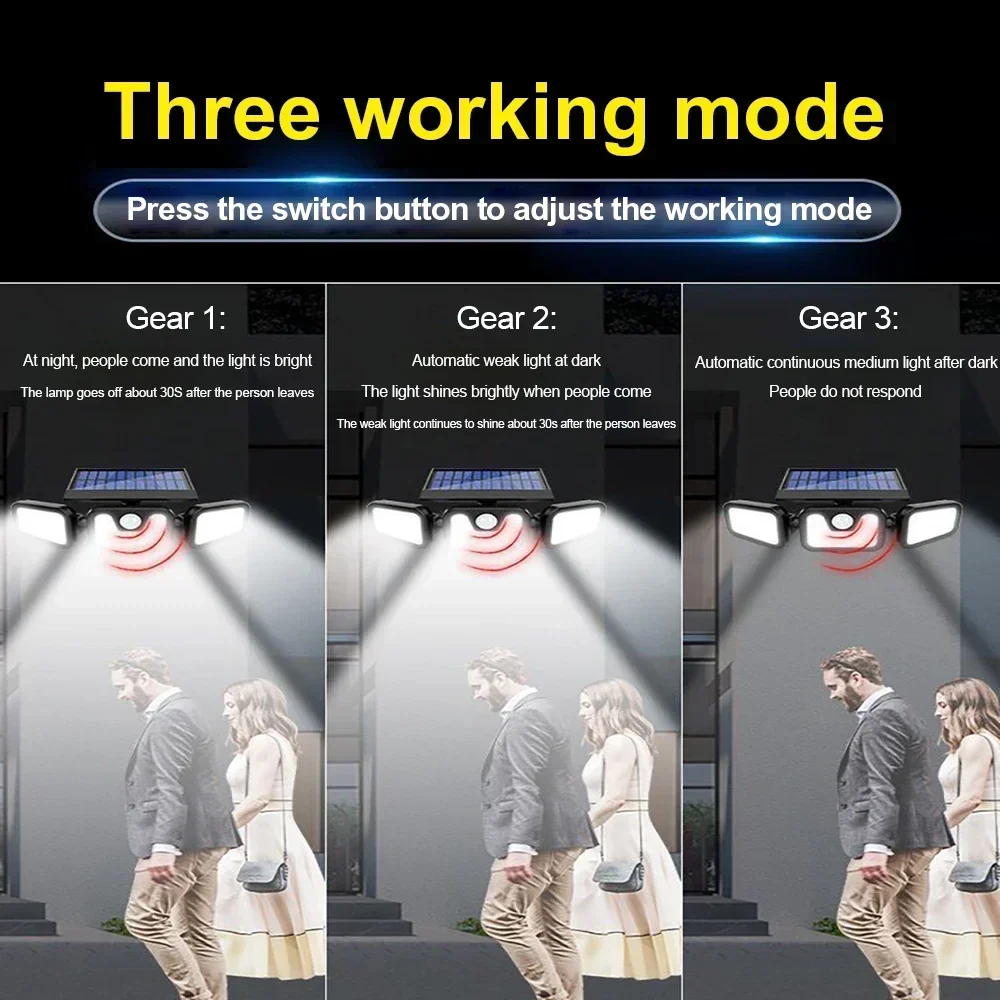 3 Mode LED Solar Light PIR Motion Sensor Lights Outdoor Waterproof Sunlight Solar Powered Street Light Wall Lamp Garage Lighting