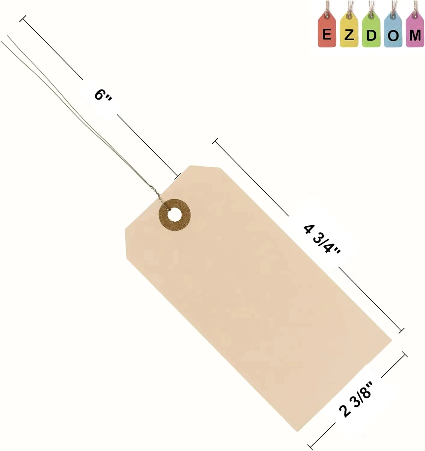 Recyclable Label Tags with Wire Box of 100 Blank Labels with Reinforcement Holes and Metal Wire Ties, Labels with Wire
