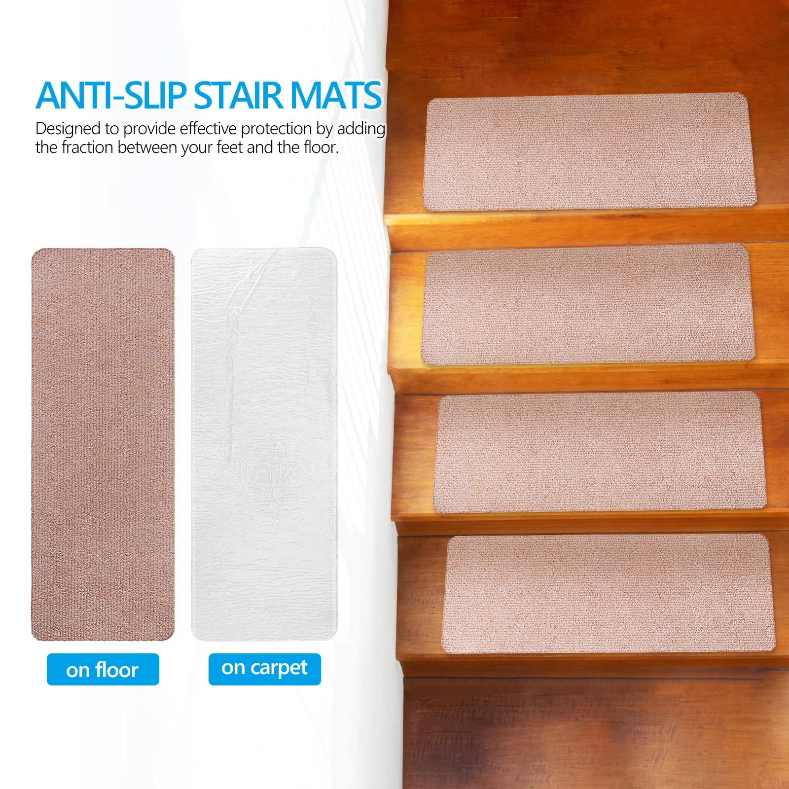 

15Pcs Self Adhesive Stair Treads Non Slip Indoor Carpet Stairs Mats Peel Stick Staircase Runner Anti Skid Rug Pad