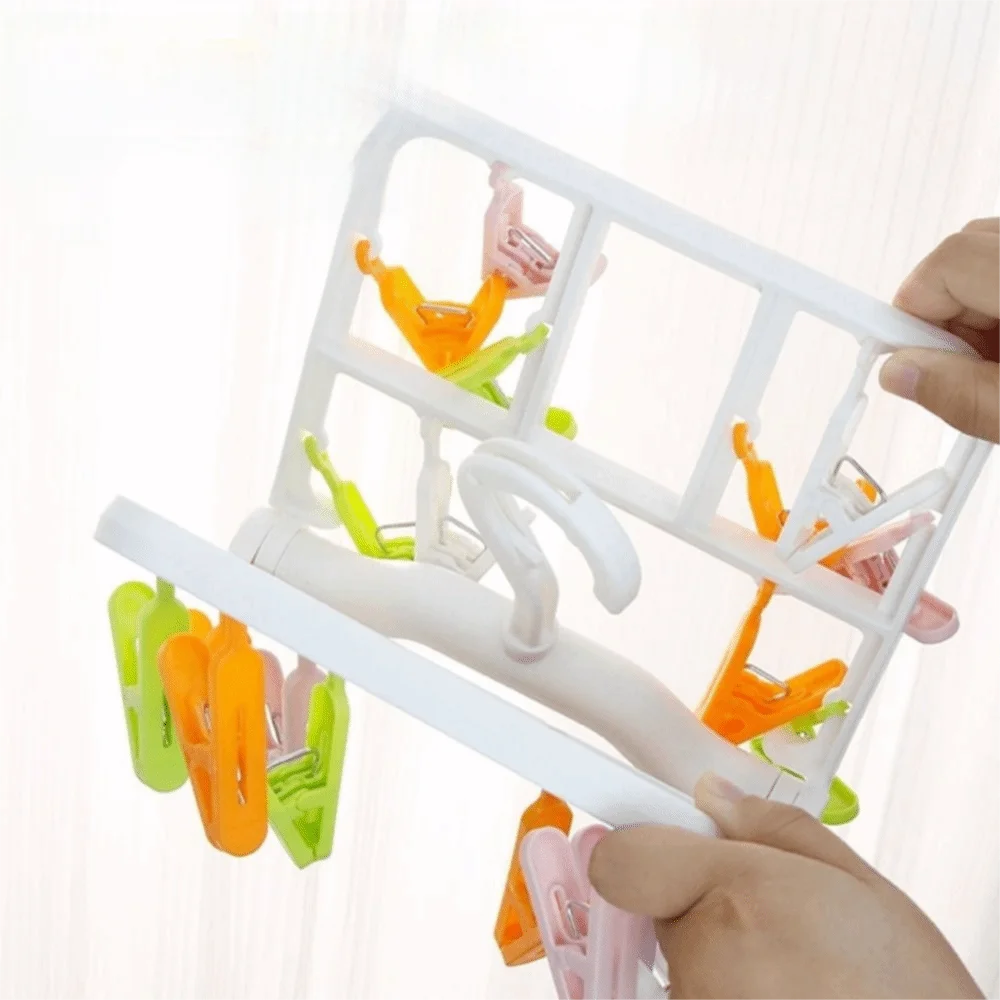 

Durable Plastic Socks Clip 20 Clips/32 Clips Windproof Underwear Drying Rack Space Saving Foldable Laundry Clip for Home