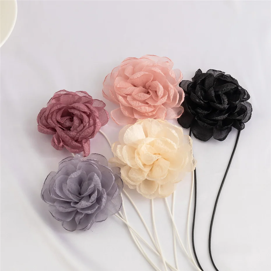 Übertriebene elegante große Rose Blume Schlüsselbein Kette Halskette für Frauen kpop sexy romantische verstellbare Seil Halsreif y2k Accessoires – Detail 21