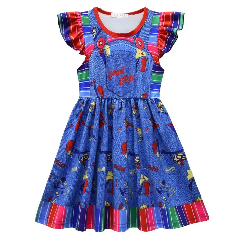 Mädchen Chucky Cosplay Kostüm Farbe Overall Kinder Kinder Kurzarm Kleid Outfits Halloween Karneval Party Anzug