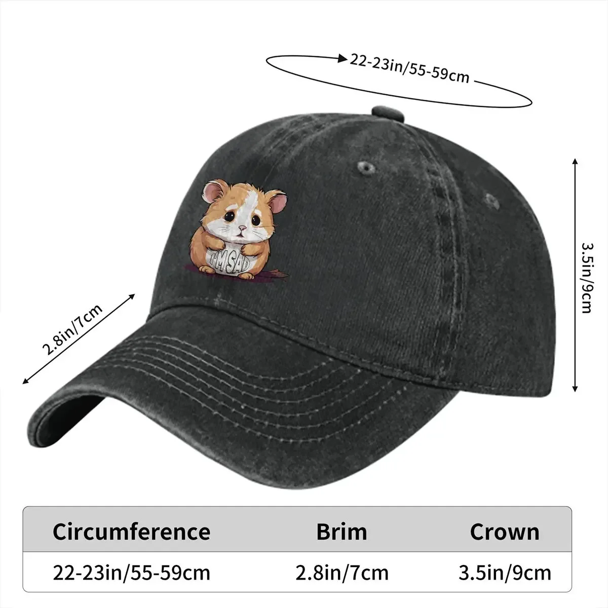 Washed Men's Baseball Cap Kawaii Trucker Snapback Cowboy Caps Dad Hat Sad Hamster Gollf Hats