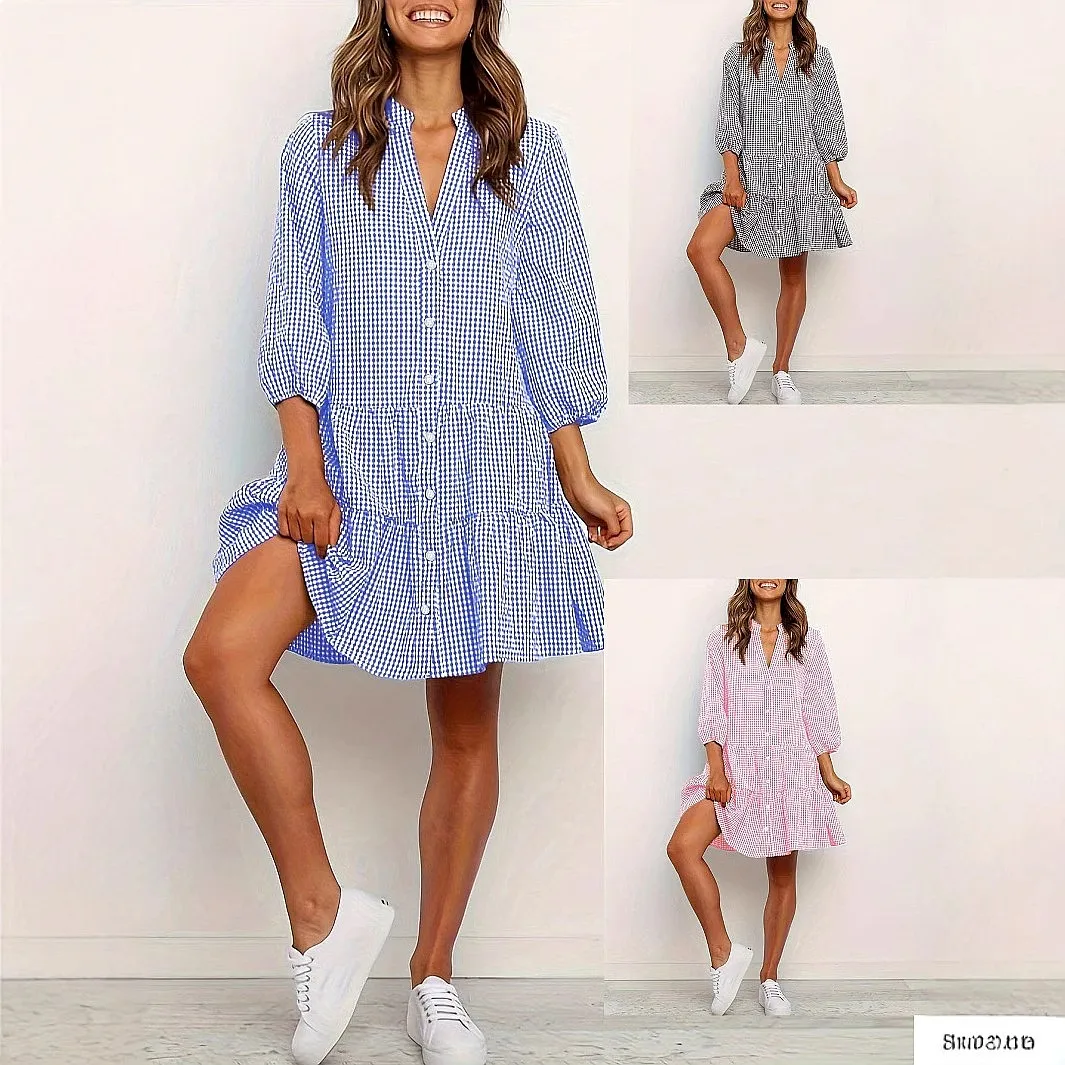 Loose Plaid Dresses Spring Summer Casual Overall Jumpsuit Playsuits Women Matching Set