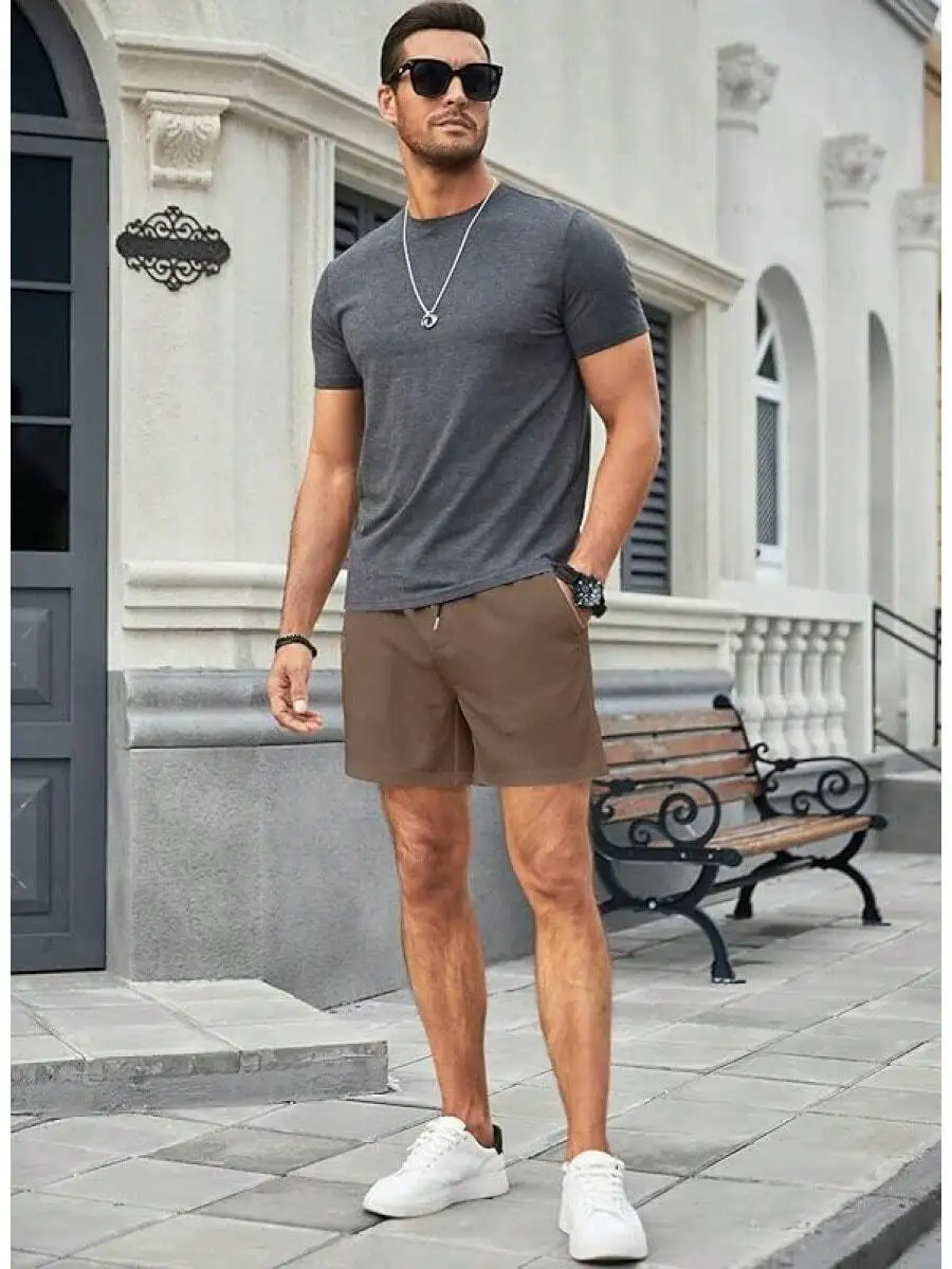 

Mens Casual Waffle Shorts With Elastic Waist And Pockets