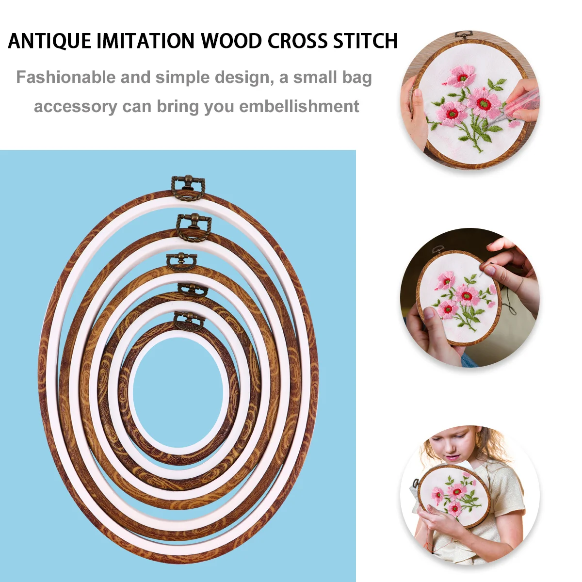 

5Pcs Cross Stitch Rings Embroidery Hoops Durable ABS Metal Frames DIY Craft Tool Display Circles for Needle Arts Fabric Painting