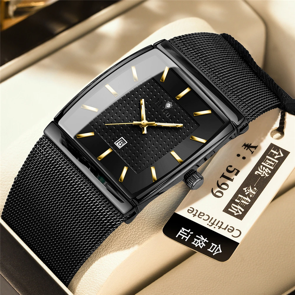 

High Quality Ultra Thin New Square Mens Watches For Man Luxury Brand Fashion Quartz Wristwatches Automatic Watch Men Black Clock
