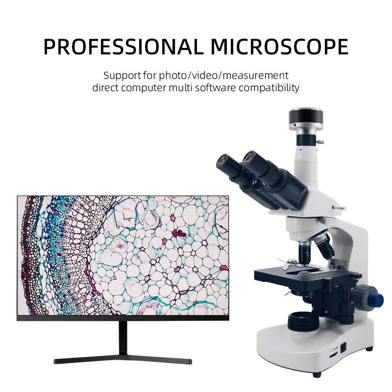 Profesjonalny laboratoryjny biologiczny mikroskop HD 40X-1600X ciemne pole światła kompozytowe lornetka trójokularna USB VGA HDMI LCD