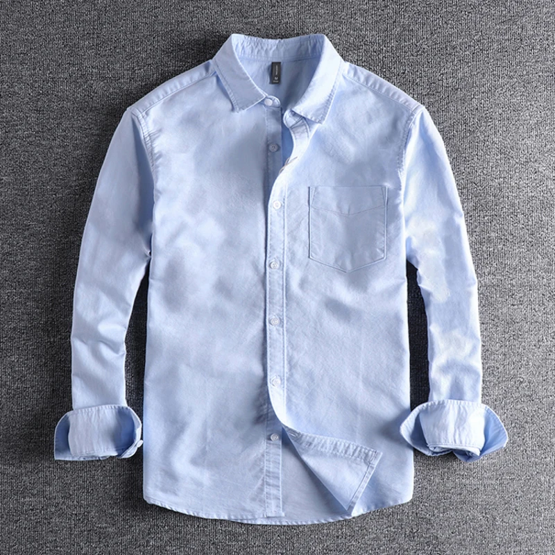 

Washed Oxford fabric basic simple pocket Long Sleeve Shirt Men's spring and summer new casual top