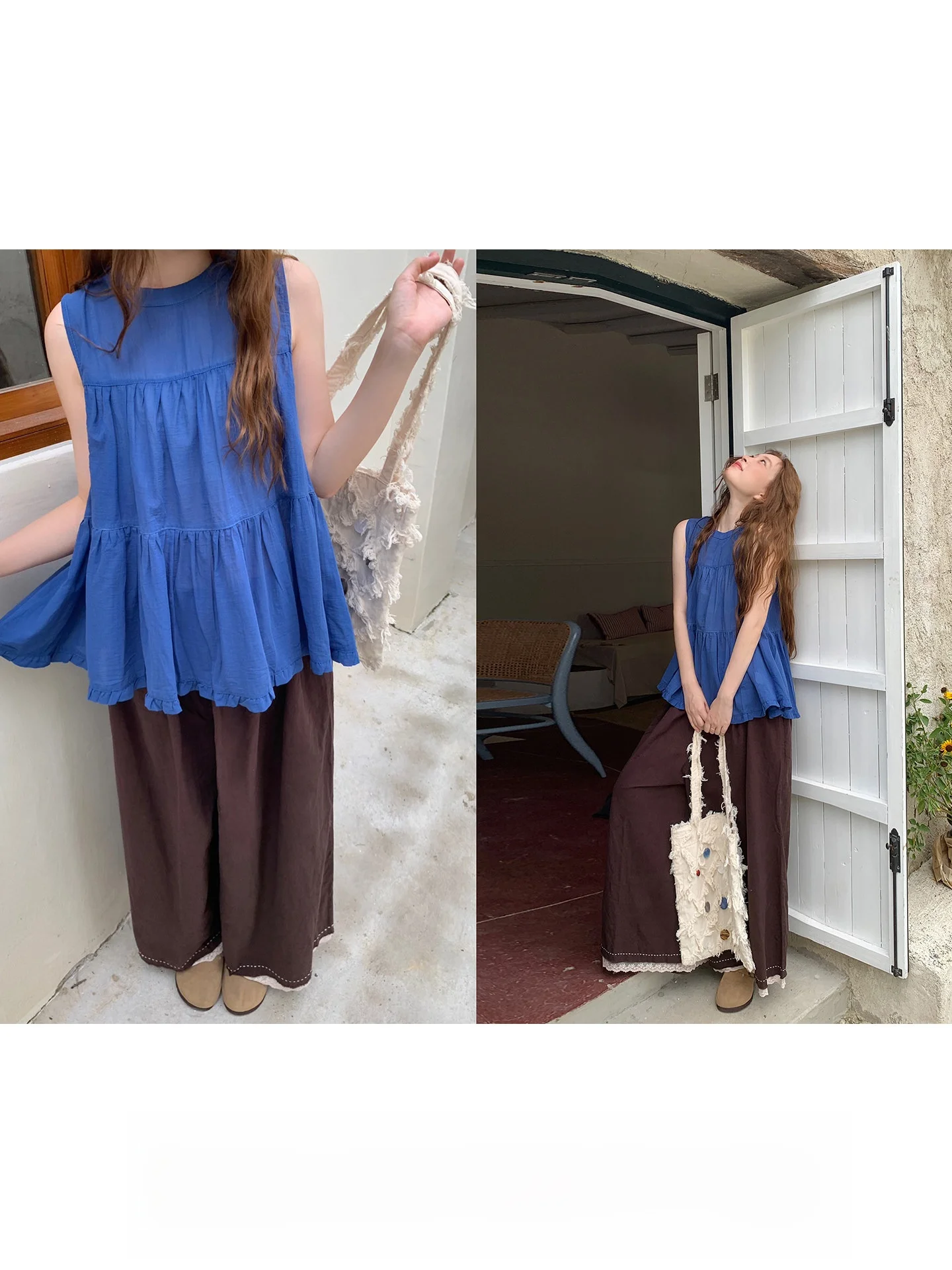 

Nordic Harbor Diamond Широкие повседневные брюки с высокой талией Прямой крой Свободный крой из смеси хлопка с кружевными деталями в стиле пэчворк