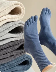 Chaussettes à cinq doigts en pur coton pour hommes, mi-tube, solide, document, sport, fendu, Parker, long, respirant, 1 paire