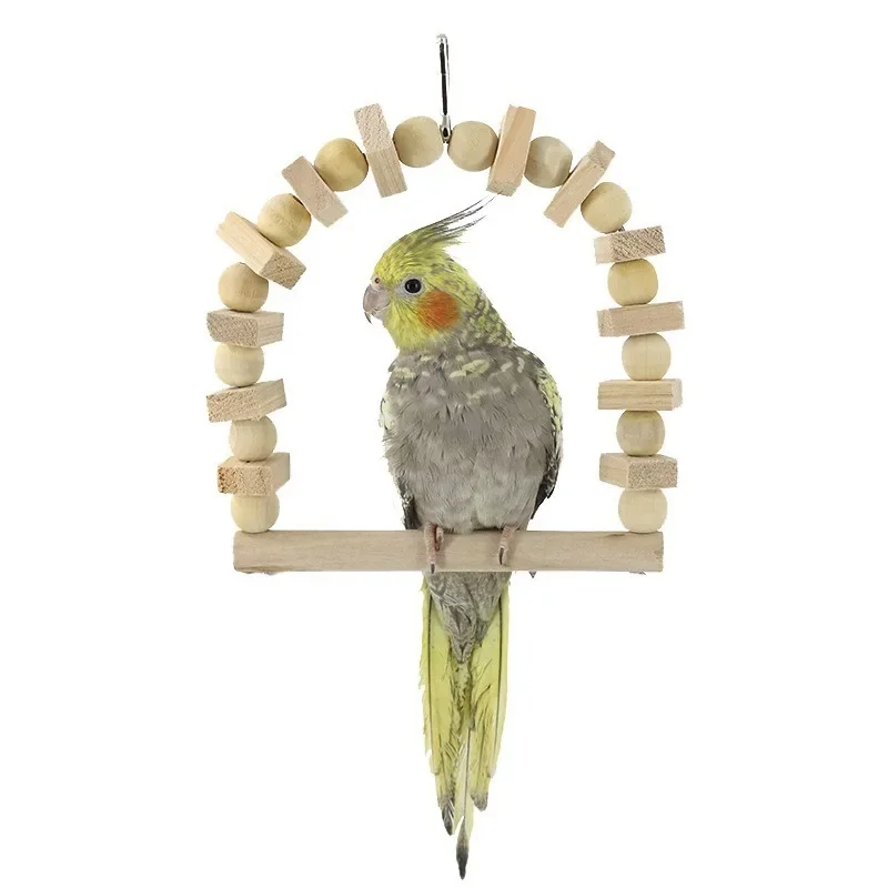 Bird Swing Wooden Parrot Swing Toy Bird Cage Stand Hanging Chewing Toys Training Toy For Parakeet Budgie Parrot