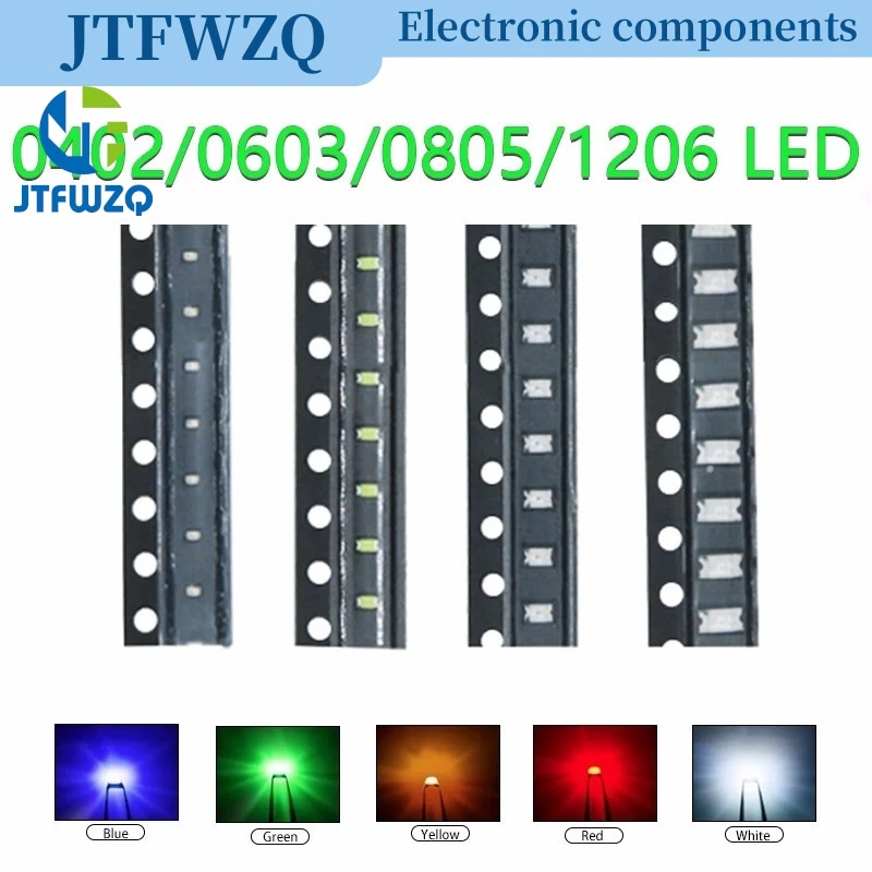 100pcs 0402 0603 0805 1206 smd led Red Yellow Green White Blue Orange light emitting diode Water Clear LED Light Diode Set