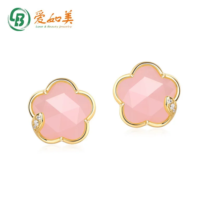 

Pink Flower Earrings for Women, 18K Gold PT950 Platinum Silver Plated 7-layer Gold Pink Crystal Earrings, Exquisite and Sweet