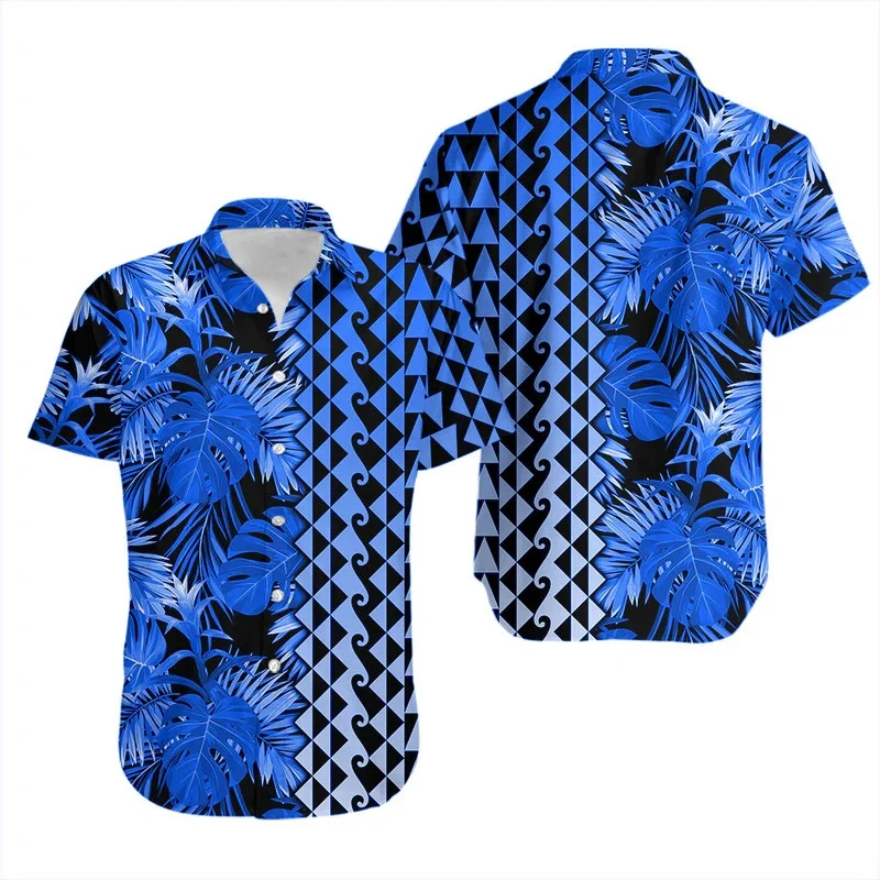 Summer Polynesian Men's Shirt Loose Short Sleeved Floral Coconut Palm Beach Hawaiian Tops Popular Bright Color Quick Dry Shirts