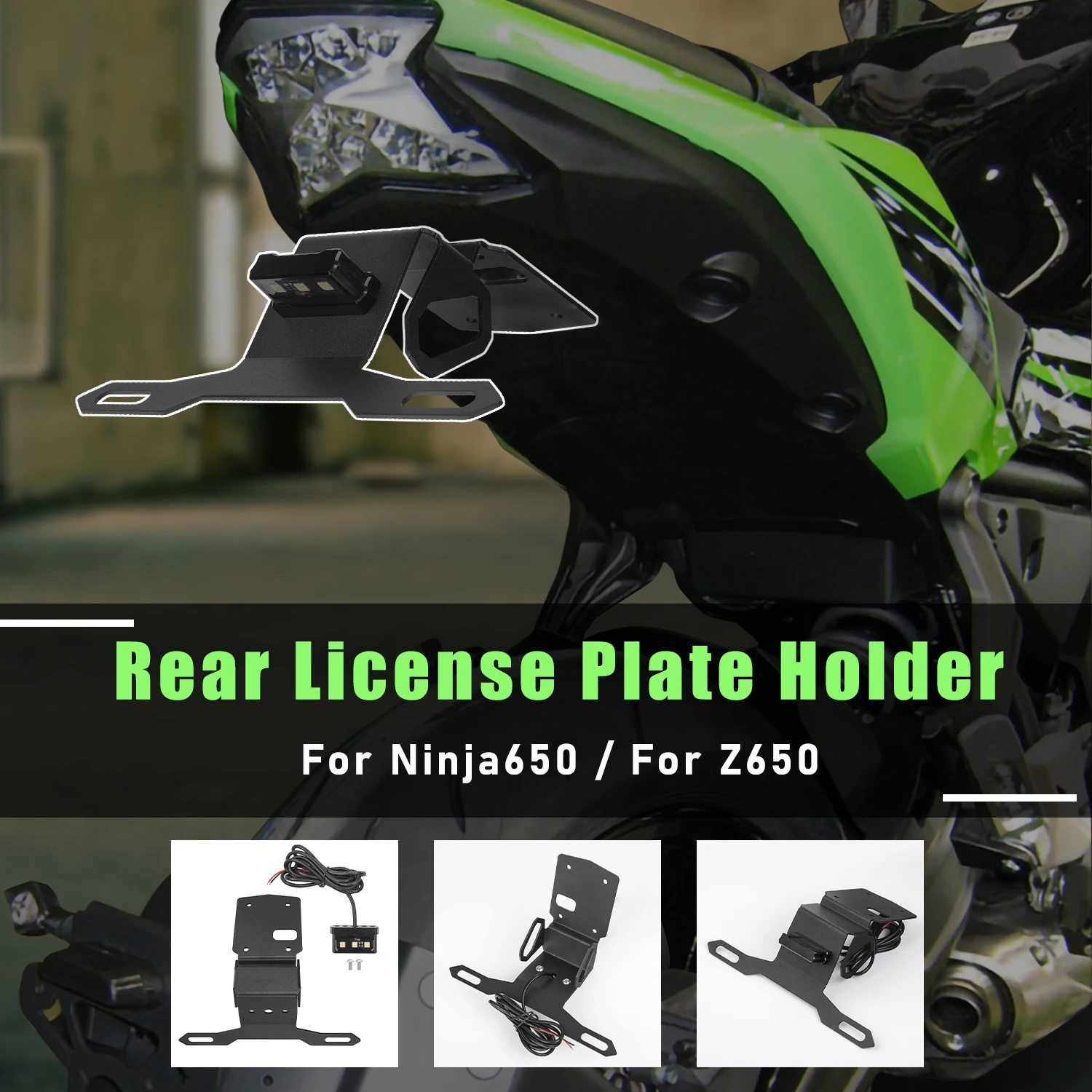 

Registration License Plate Bracket Holder with LED Light Tail Fender Eliminator For 2017-2022 Kawasaki Ninja650 Z650 Ninja Z 650