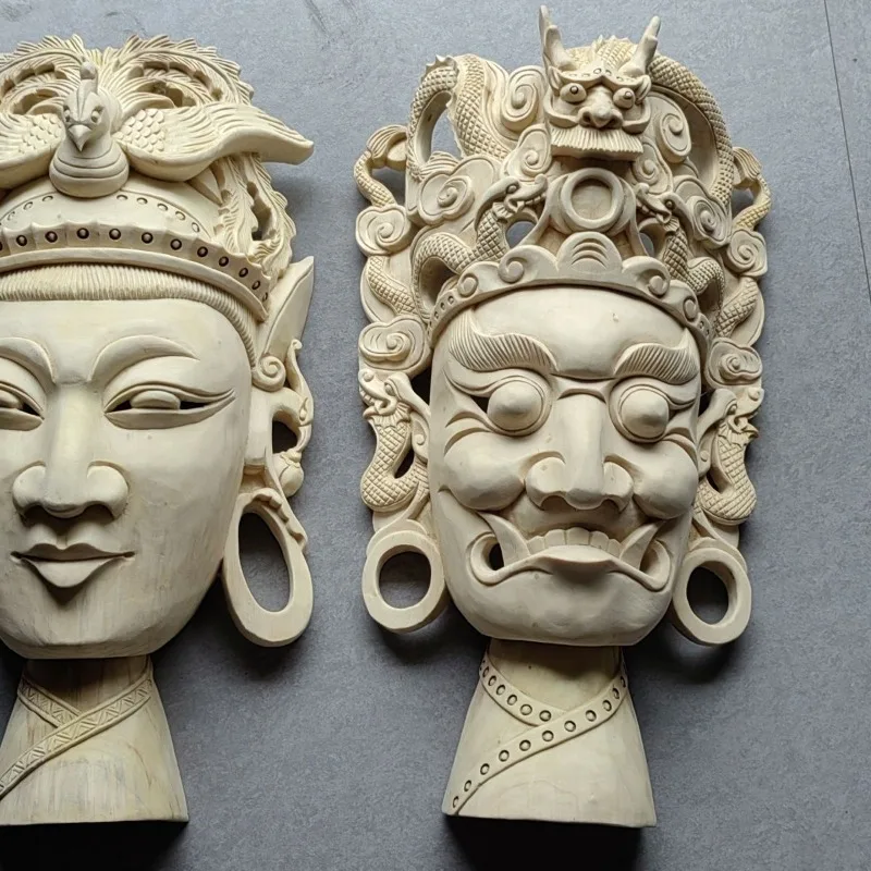 Wood Carving Nuo Opera Mask~ Nuo Gong Nuo Mother, Hand-Carved