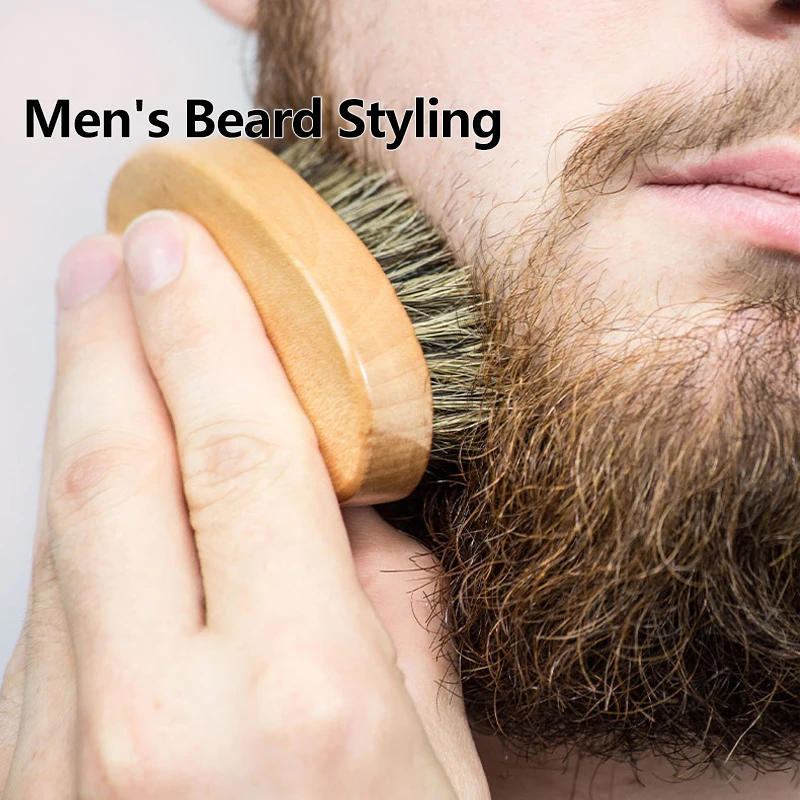 

Men's Boar Bristle Hair Beard Brush Comb Hair Styling Care Hairdressing Tool Face Massage Facial Hair Cleaning Brush Anti-Static