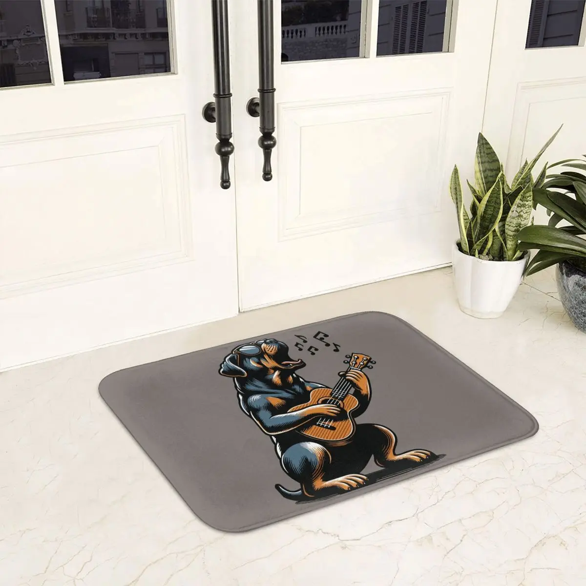 Alfombrilla antideslizante para el baño, Felpudo con diseño de perro jugando a la guitarra, cantando, Boerboel, Bull, Mastiff, Rottweiler, para la entrada del hogar y la cocina