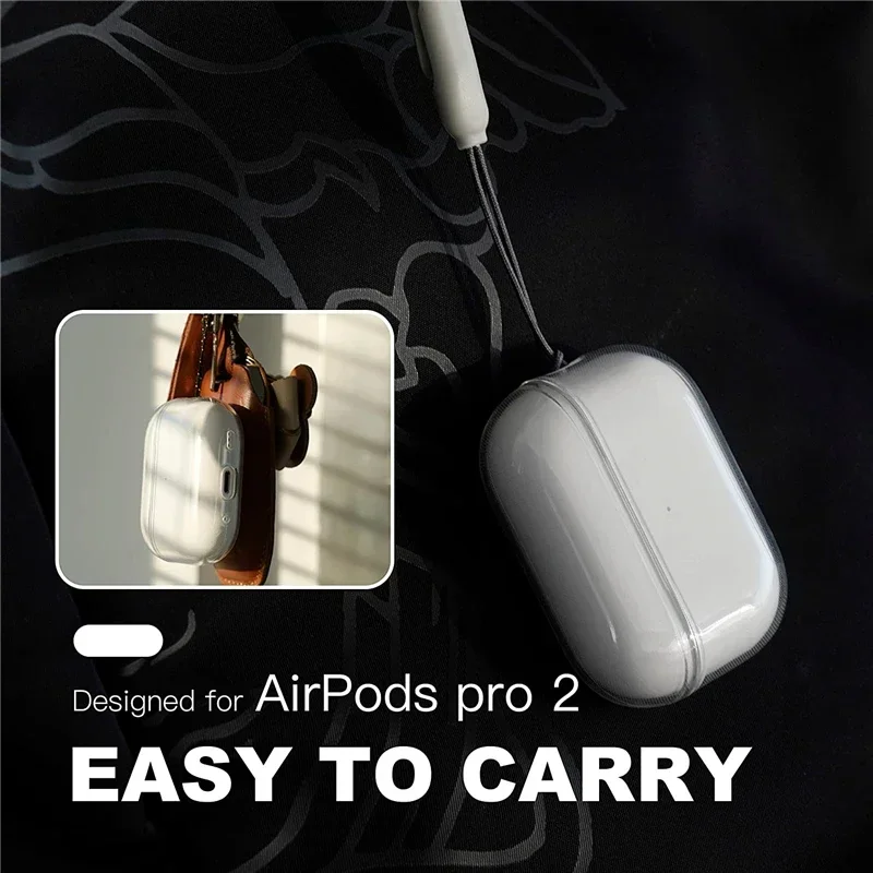 Casing Earphone TPU jernih lunak dengan tali penyandang untuk Airpods Pro 2 generasi ke-2 Airpods 4 3 2 sampul ke-3 untuk Apple Airpods 4