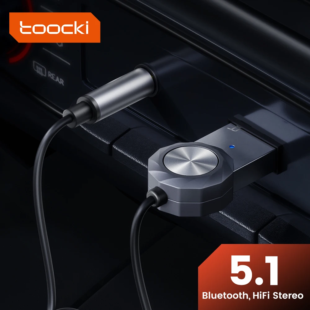 Toocki Bluetooth Aux Adapter Dongle USB do 3.5mm Jack samochodowy sprzęt Audio Aux Bluetooth 5.1 zestaw głośnomówiący dla odbiornika samochodowego