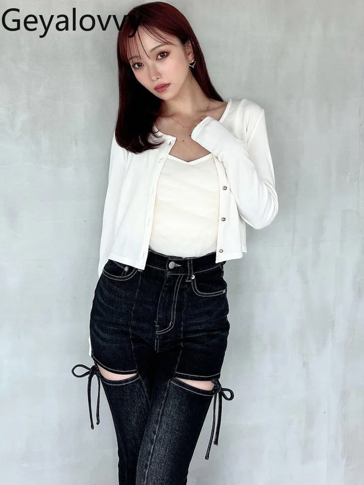 

2025 New Knitted Cardigans Japanese Style Casual Camisole + Metal Buckle Cardigan Two-Piece Set for Women Spring Autumn