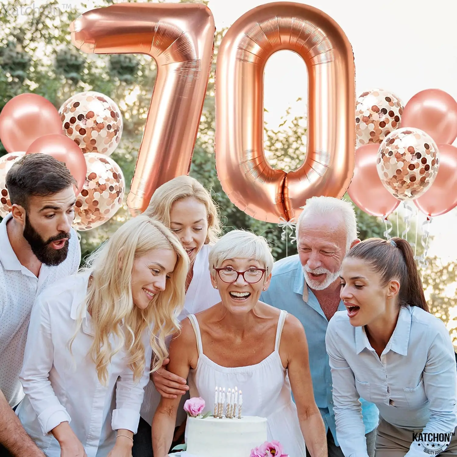 ‌ بالونة من رقائق الذهب الوردي مقاس 40 بوصة رقم 70 مع قصاصات - زينة عيد الميلاد والذكرى السبعينيات - بالونة حفلات كبيرة