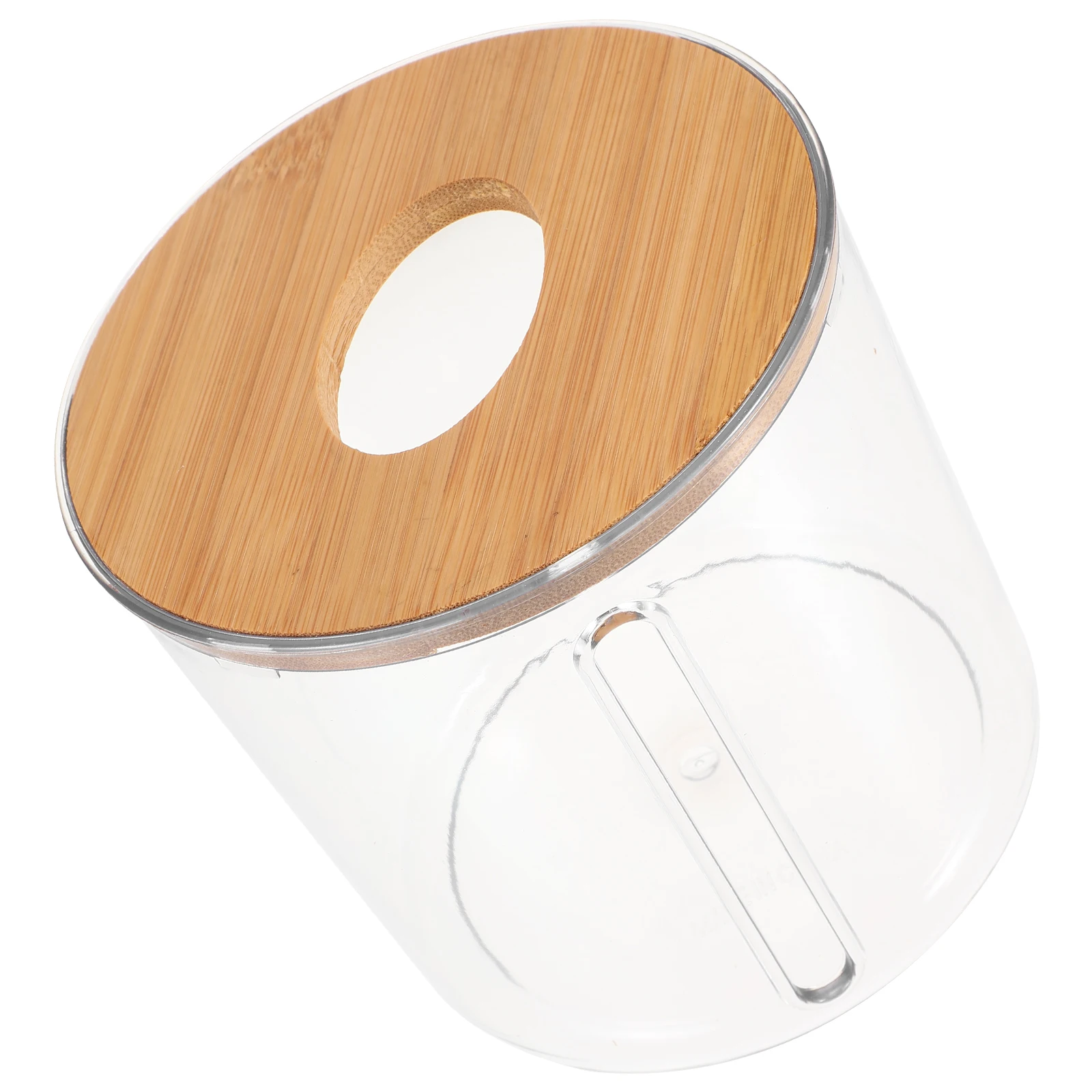 

Round Tissue Box Holder Clear Plastic Napkin Dispenser with Wood Lid Design for Home Office Bedroom Living Room Decorative