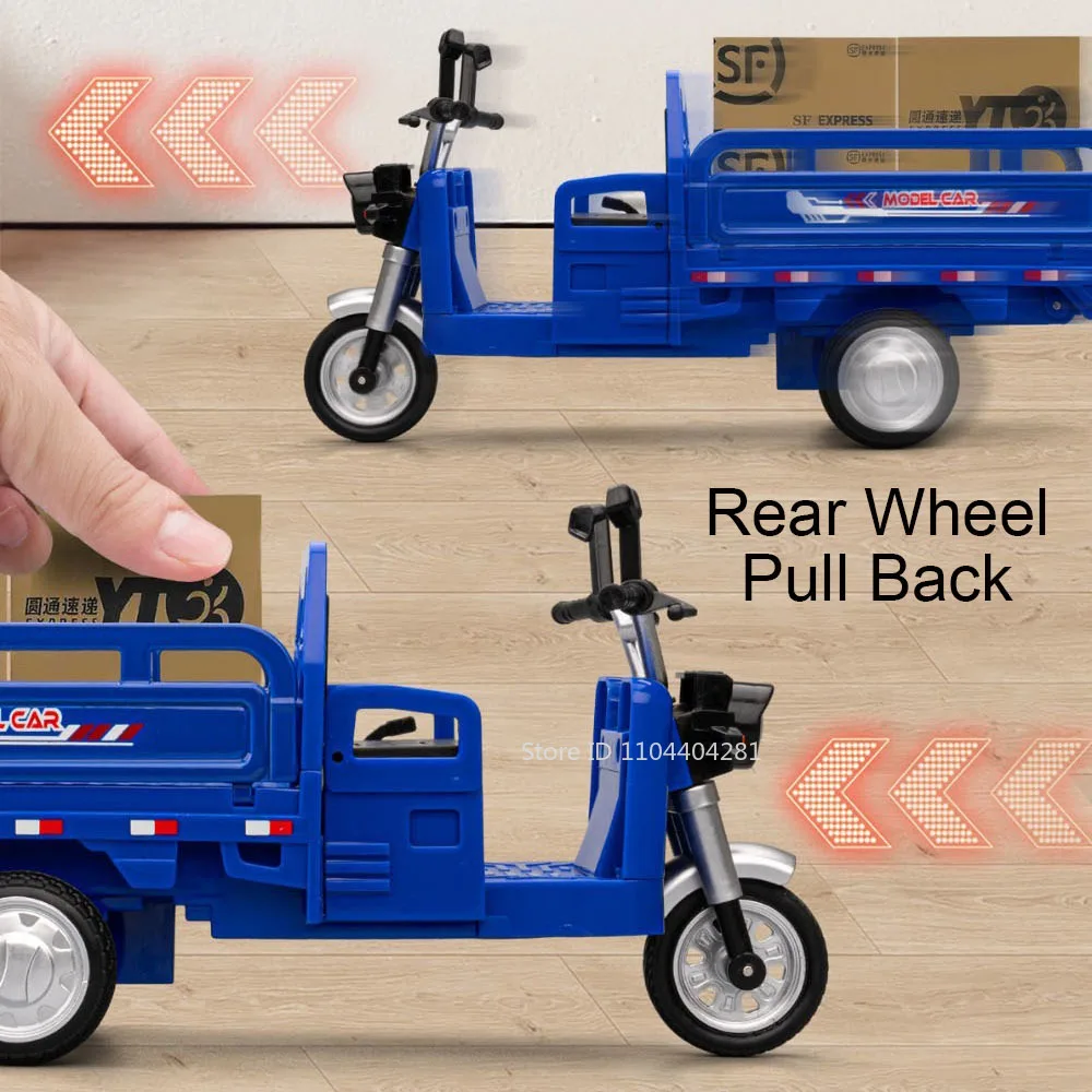 1:12 Scale Tricycle Models Diecast Models Toys Alloy Car Shock Absorption Sound Light Pull Back Vehices for Boys Educational Toy
