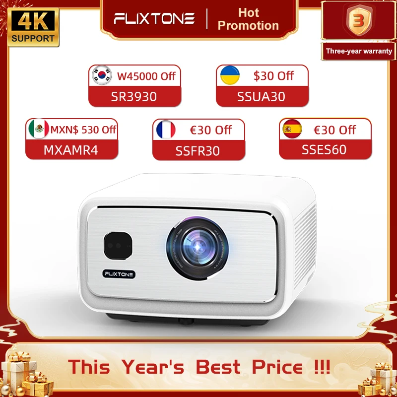 FlixTone D9W 3000 ANSI Full HD 1080P Projector for Movies Android  WiFi 6 Home Theater Beam Projector for Outdoor Meeting Video