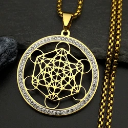 Flower of Life Stainless Steel Chakras Chain Women Men Necklace Metatron Cube Sacred Geometry Symbol Jewelry fleur de vie N4833
