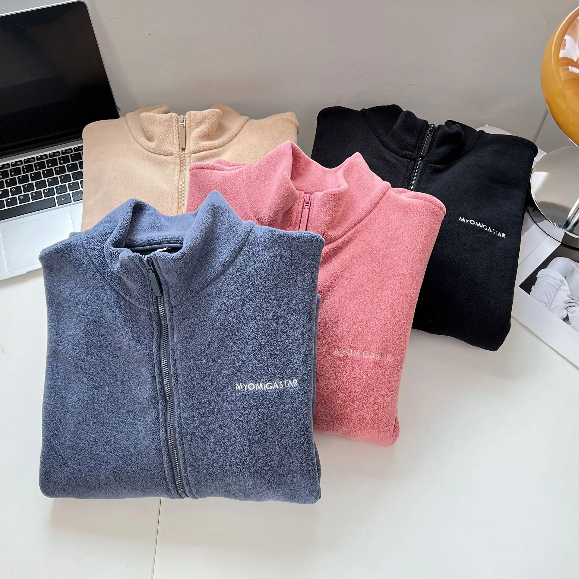 Chaqueta con capucha de lana de talla grande para mujer, ropa informal de moda, cuello alto, cremallera gruesa, prendas de vestir, abrigos de mangas