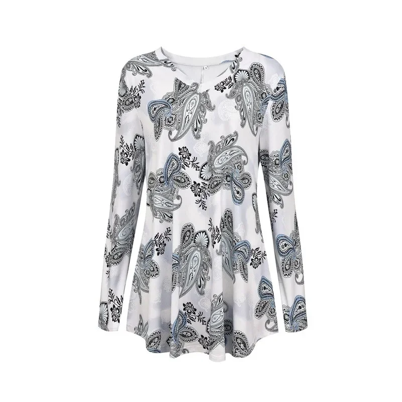 Women V Neck Long Sleeve Indie Aesthetics Print T Shirts Oversized Tops Casual Loose Tees Spring Autumn New Elegant Homewear