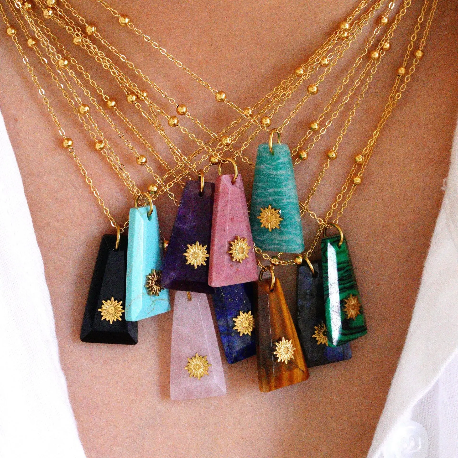 

Kitykiss original natural stone necklace geometric quadrilateral gold piece European luxury minimalism