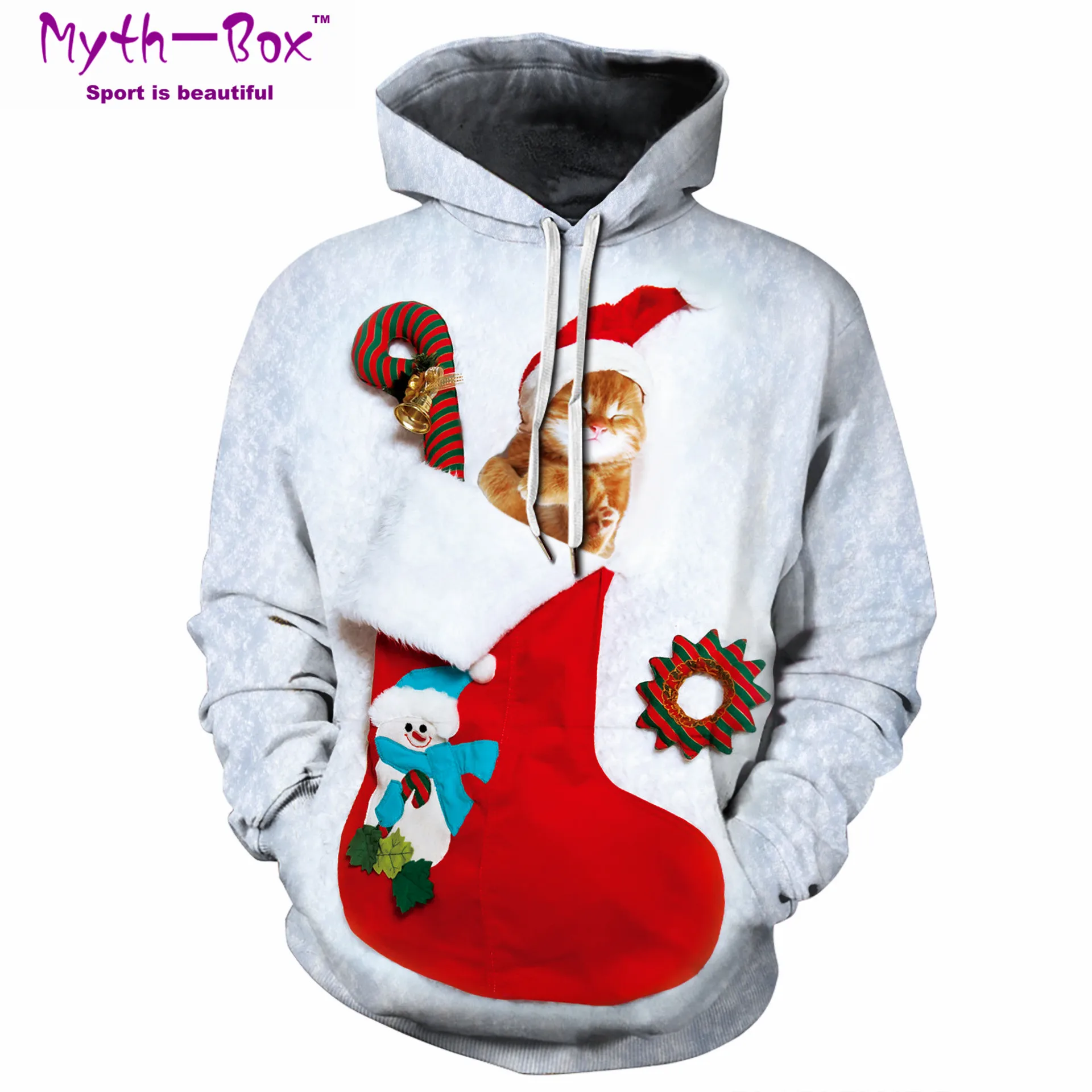 Women/Men Hoodie Sweatshirts Christmas Hoodies Women Cat Print Snowman Gym Sportwear Hooded Sweaters Hip Hop Streetwear Pullover