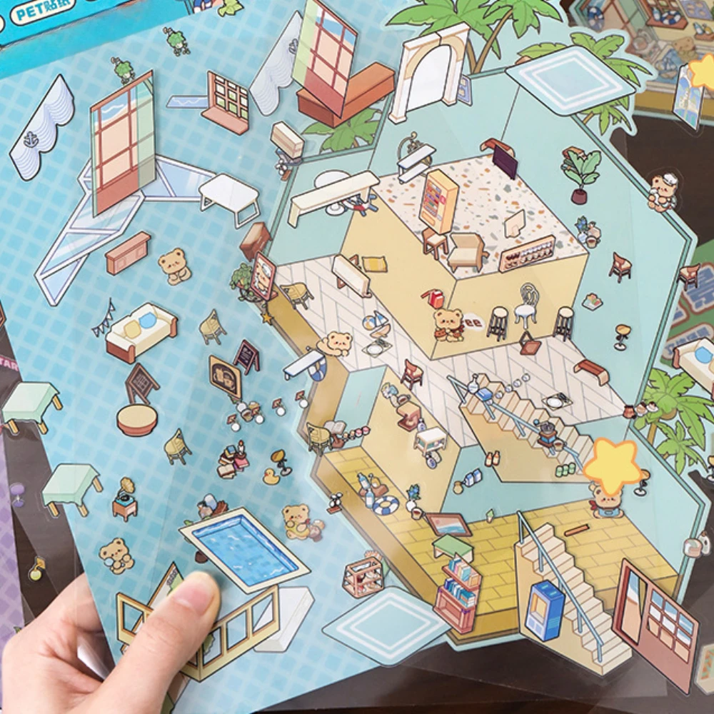 3D Plus Size Capybara Scene Stickers Landscape Sticker DIY Pocket Cabin Scene Stacking and Pasting Festival Gift for Kid Student
