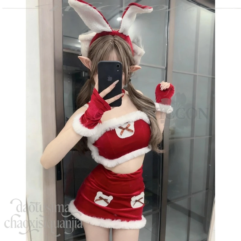 Anime Sexy Rabbit 2025 Christmas Party Night Club Original Design Bunny Girls Furry Top Mini Dress Sweet Headband Halloween Cos
