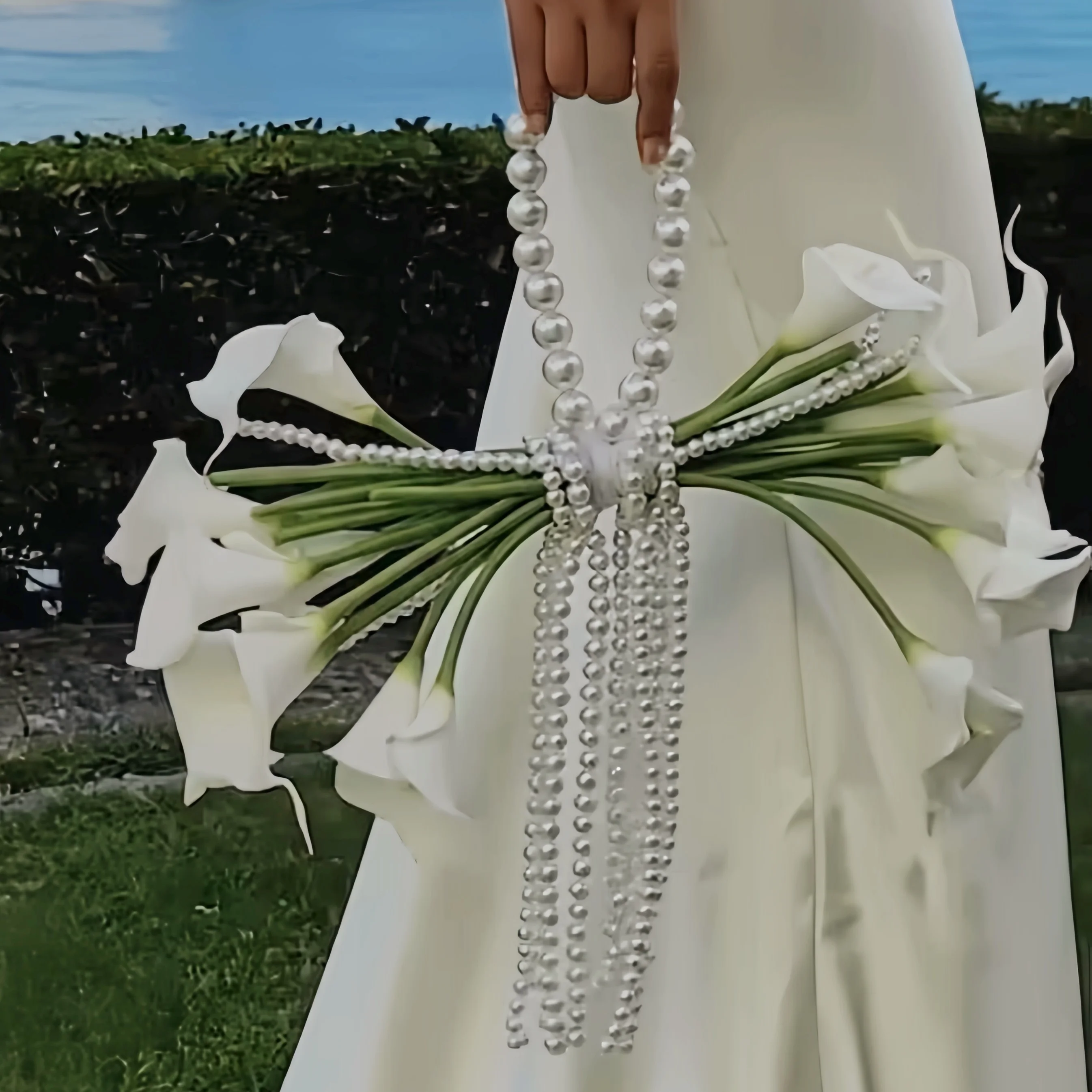 Calla lily orchid handheld waterfall wedding bouquet bridal flower drawstring sealed photo prop wedding gift decoration