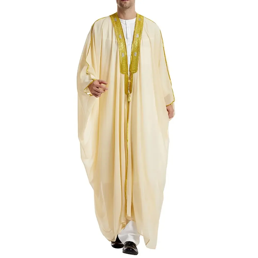

Beige Mens Eid Robe Ankle Length Brand New Casual Style Collarless Neckline Non Stretch Suitable For All Seasons