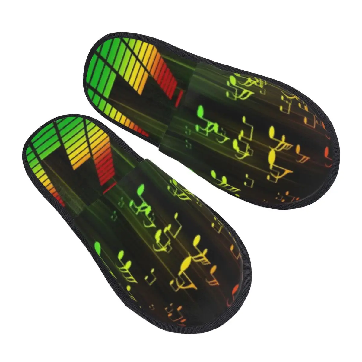 Plush Indoor Slippers Colorful Music Notes Warm Soft Shoes Home Footwear Autumn Winter