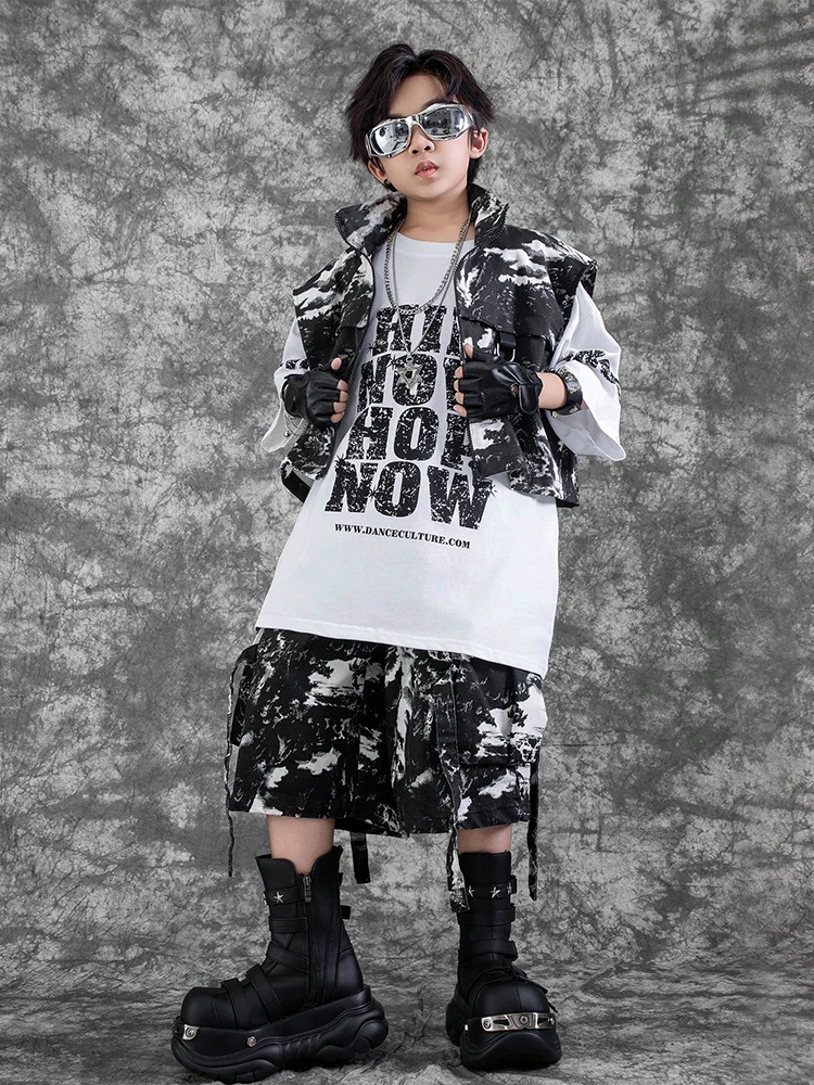 New Jazz Outfit Boys Hip Hop Dance Performance Suit Oversize T-Shirt Model Show Clothes Cool Kids Street Dance Clothing VDL3947