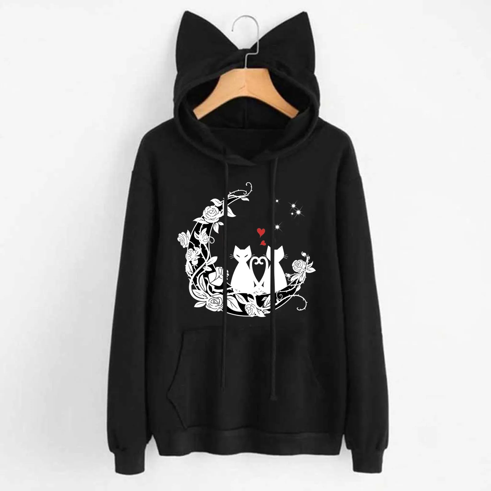 

3d Cat Ear Hoodies Womens Oversized Hooded Sweatshirts Autumn Winter Printed Long Sleeve Streetwear Pocket Kawaii Anime Clothes