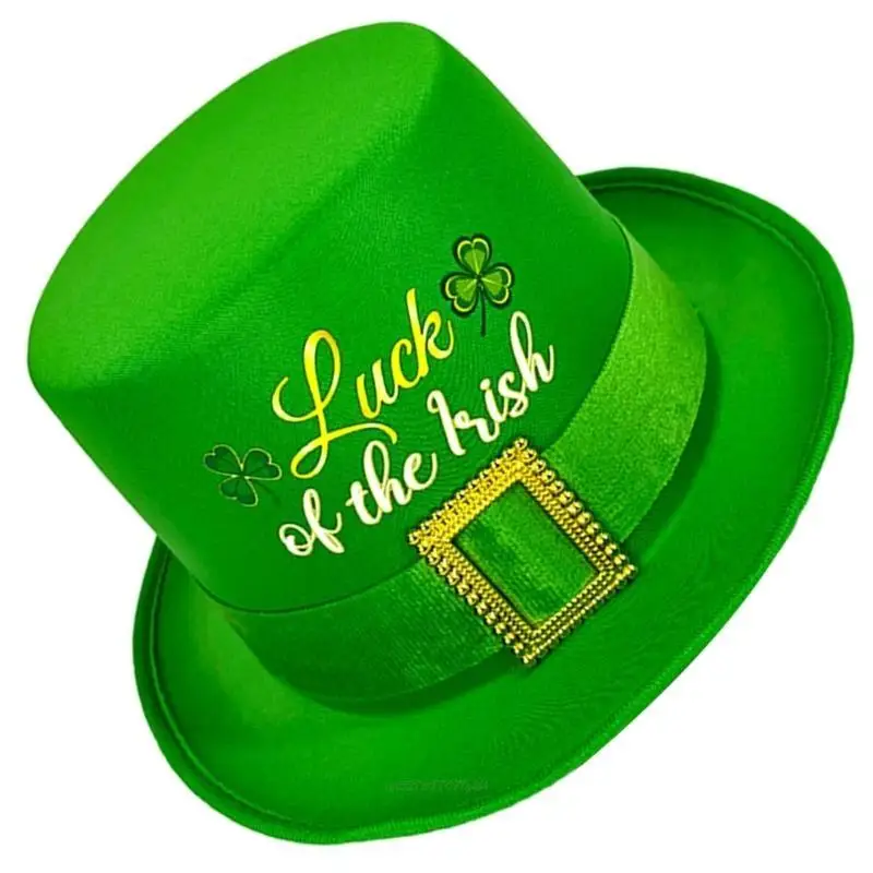 X5XA StPatricks Day Theme Festival Top Hat Lucky Clovers Hat Festival Props Headwear