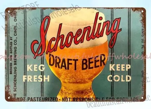 room wall restaurant pub Schoenling Draft Beer metal tin sign