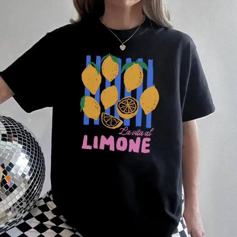 

LIMONE Italian Summer Shirt Vacation Outfit Boho Chic Retro Look Mediterranean Style Slightly Unisex Tee Coastal Cowgirl Tops